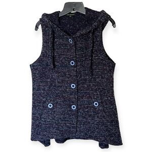 For Cynthia Wool Blend Blue Multi Color Button Front Hooded Vest Size Medium